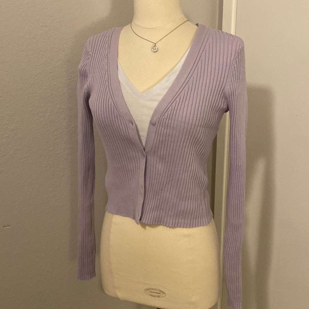Long sleeved v neck purple cardigan